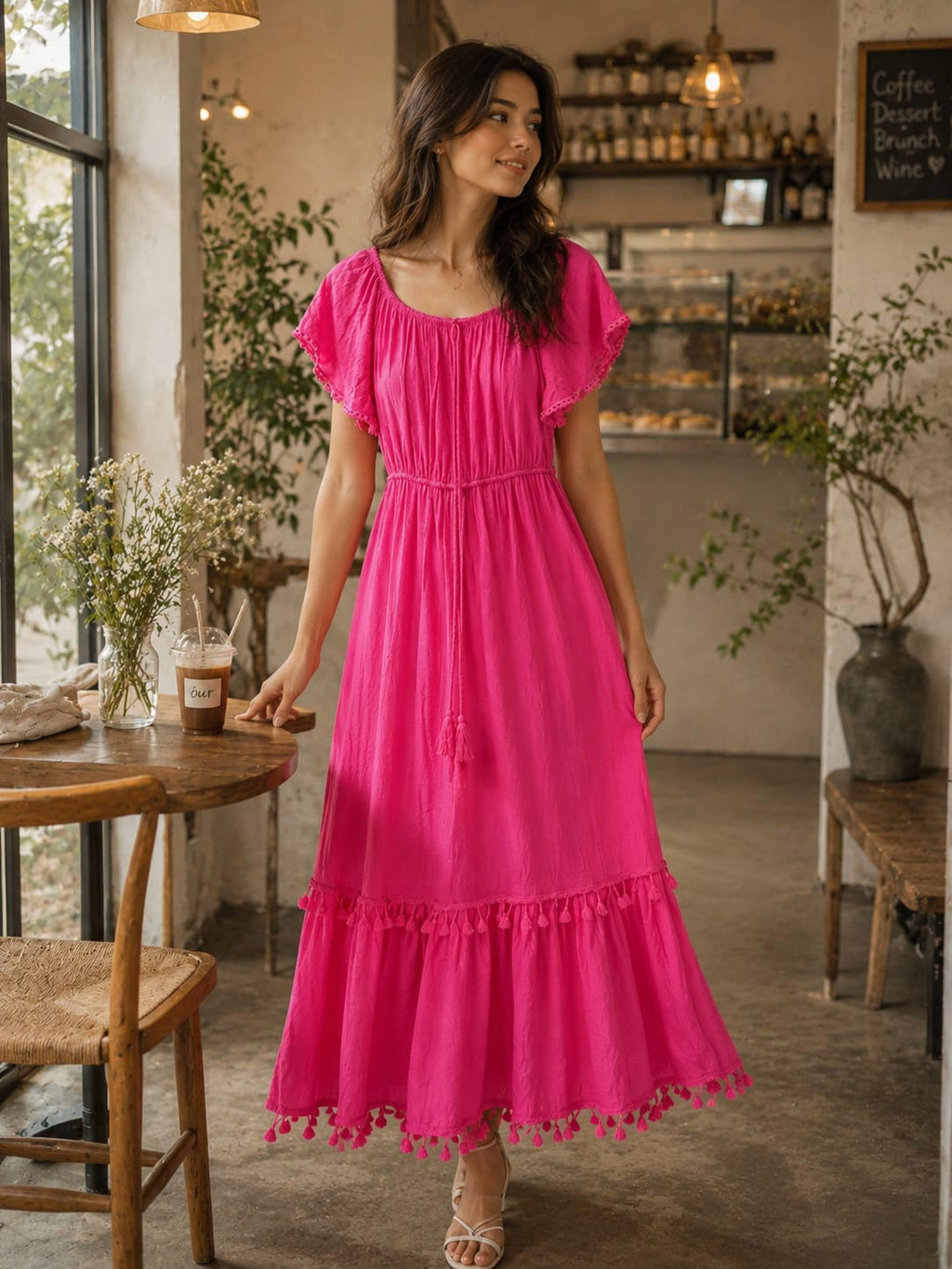 Pink Cotton-Blend Tiered Maxi Dress