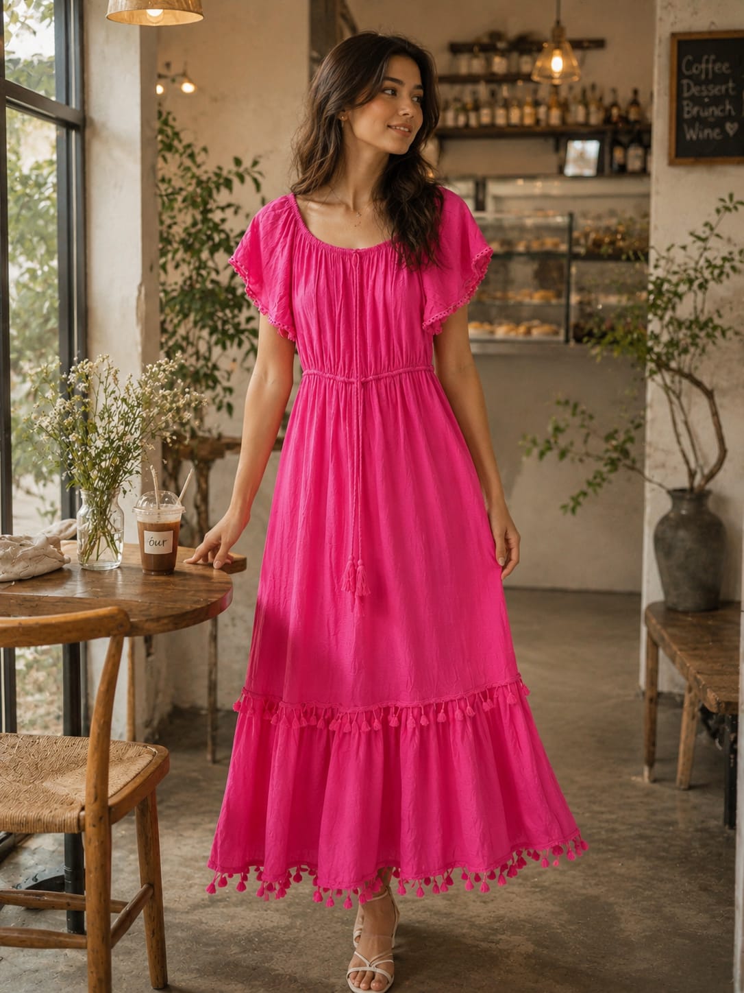 Pink Cotton-Blend Tiered Maxi Dress